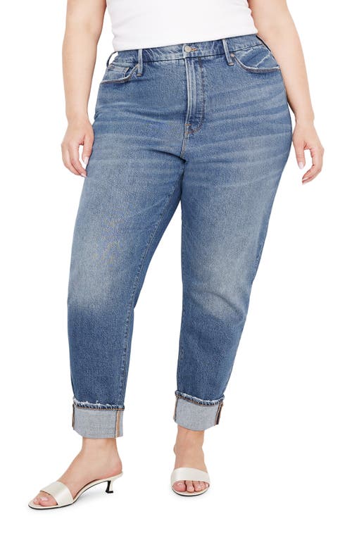 Shop Good American High Waist Cuff Straight Leg Jeans In Indigo711