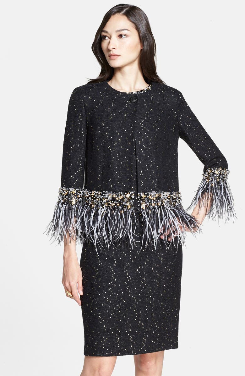 St. John Collection Feather & Beaded Trim Paillette Knit Jacket | Nordstrom