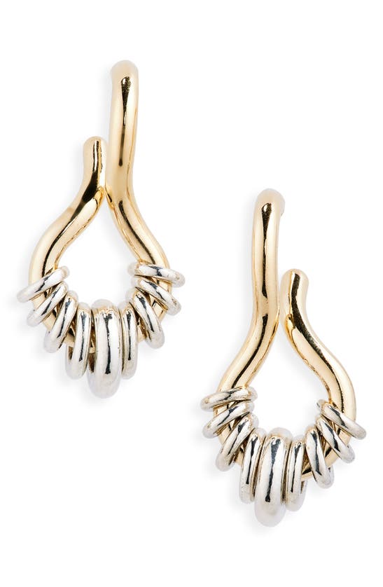 Bottega Veneta Two-tone Teardrop Earrings In Silver/ Yellow Gold