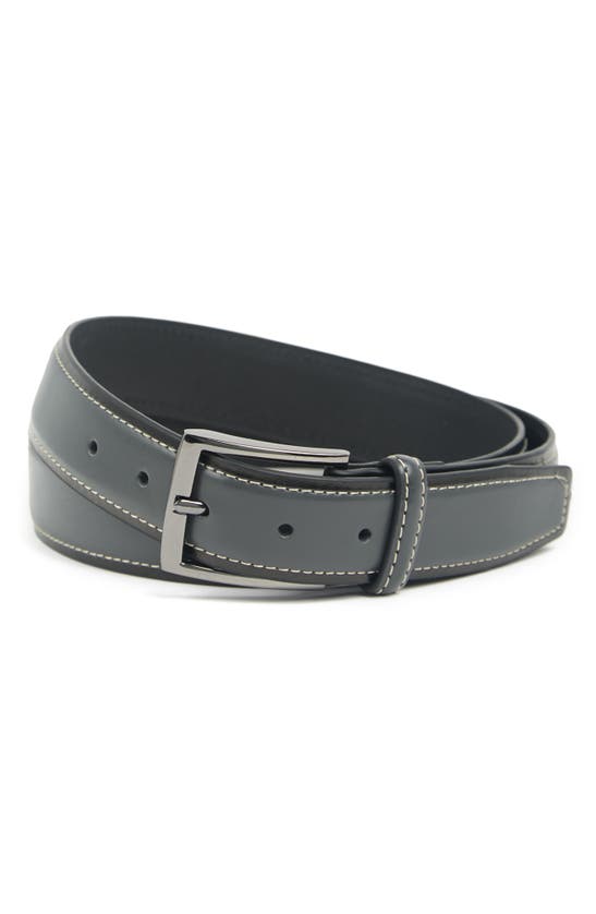 Duchamp Feather Edge Stitch Leather Belt In Charcoal