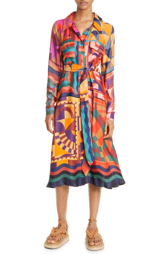 Farm Rio Scarves Long Sleeve Shirtdress In Graphic Scarves | ModeSens