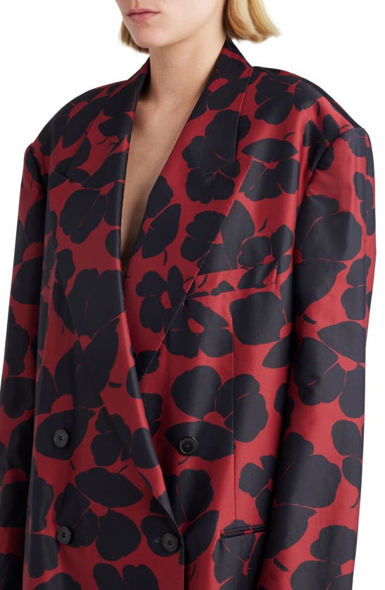 Shop Dries Van Noten Floral Print Oversize Double Breasted Blazer In Red 352