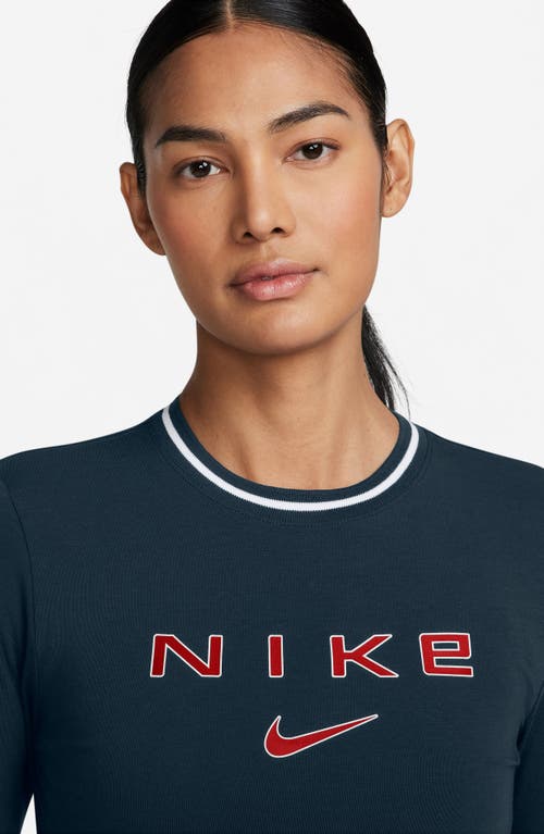 Shop Nike Sportswear Chill Slim Long Sleeve Crop T-shirt In Armory Navy