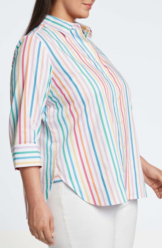 Shop Foxcroft Meghan Rainbow Stripe Cotton Button-up Shirt In White Multi Stripe