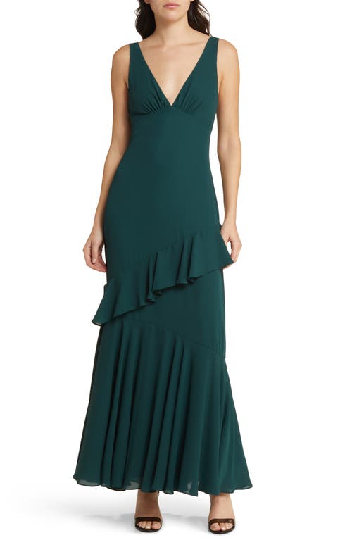 WAYF The Esme Ruffle Chiffon Gown Emerald at Nordstrom,