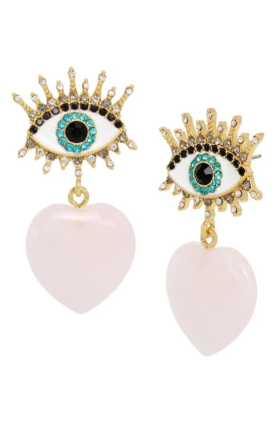 Shop Kurt Geiger London Quartz Heart Evil Eye Drop Earrings In Pink
