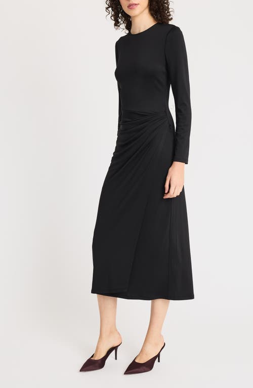 Shop Luxely Long Sleeve Faux Wrap Dress In Meteorite