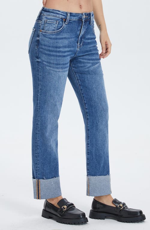 Shop Bayeas High Waist Cuffed Raw Hem Straight Leg Jeans In Surf Blue