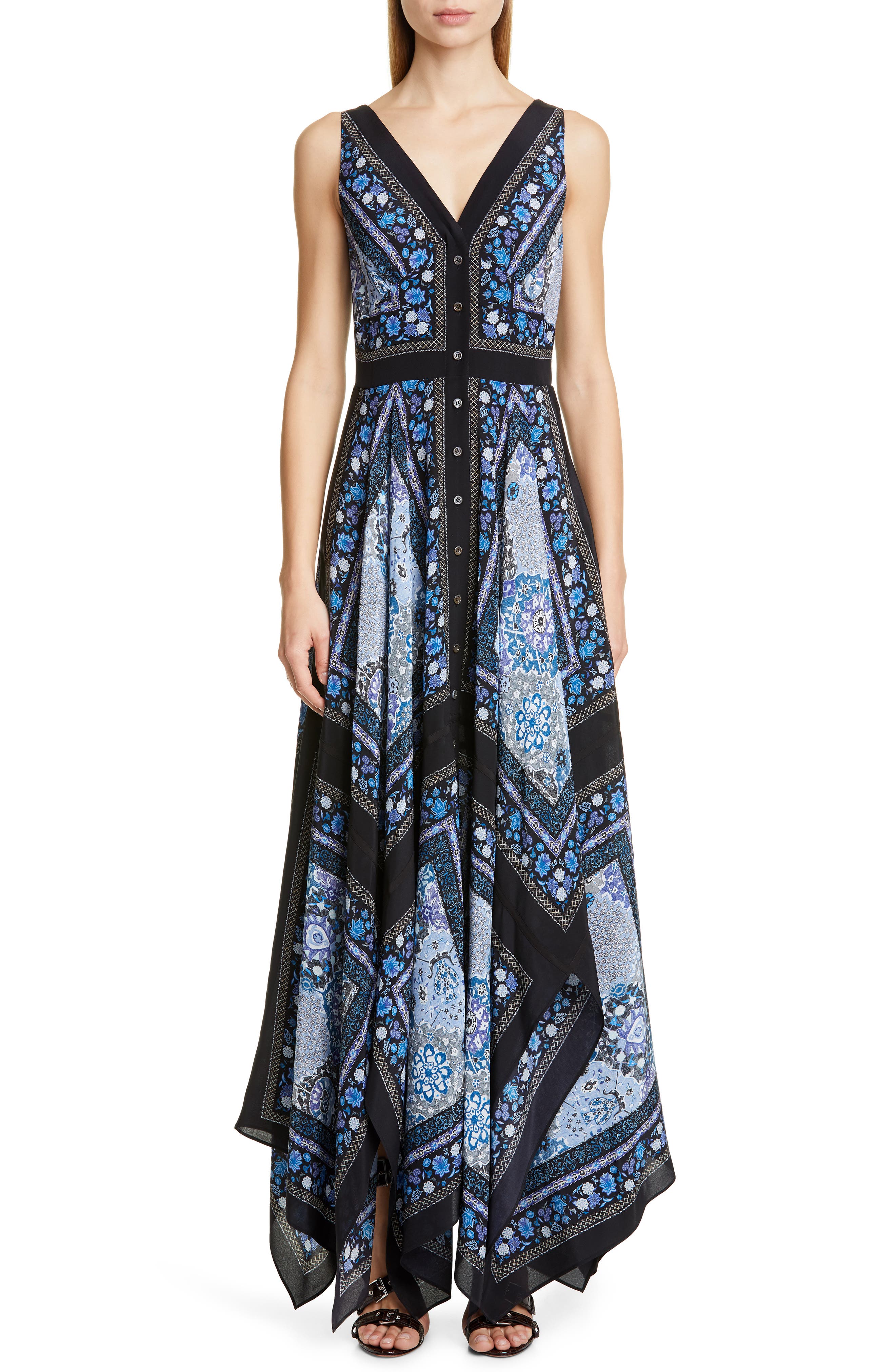 Altuzarra Scarf Print V-Neck Silk Maxi Dress