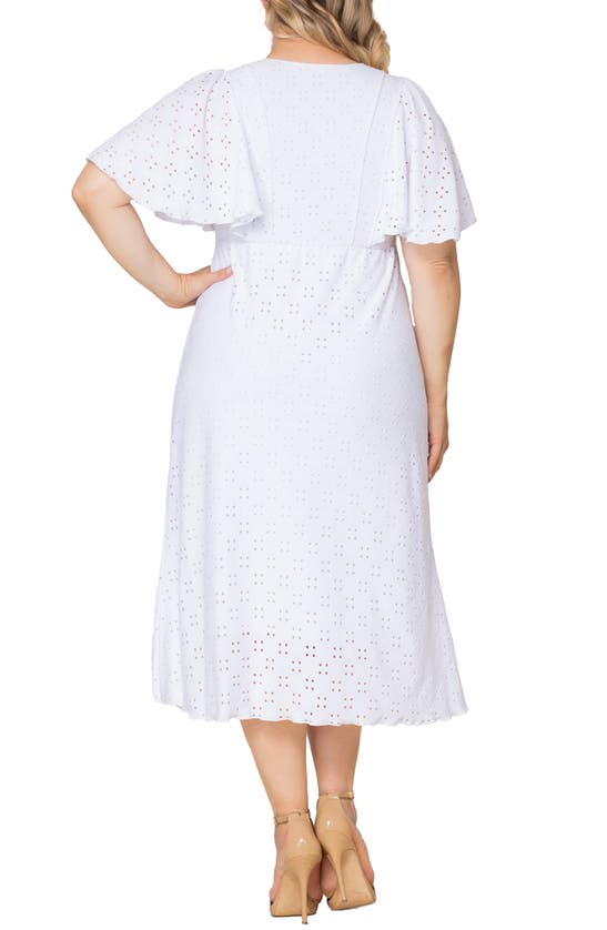 Kiyonna Lucy Short Sleeve Eyelet Midi Dress In White