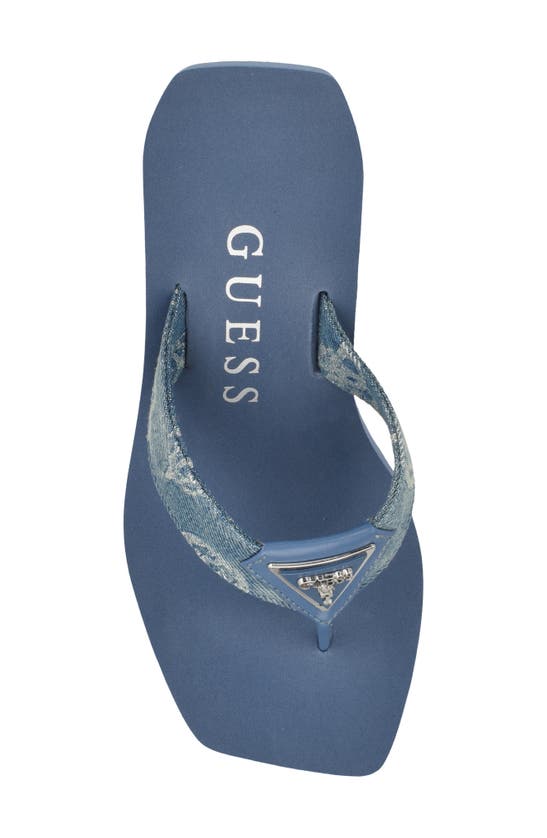 Guess Demmey Platform Wedge Flip Flop In Dark Blue