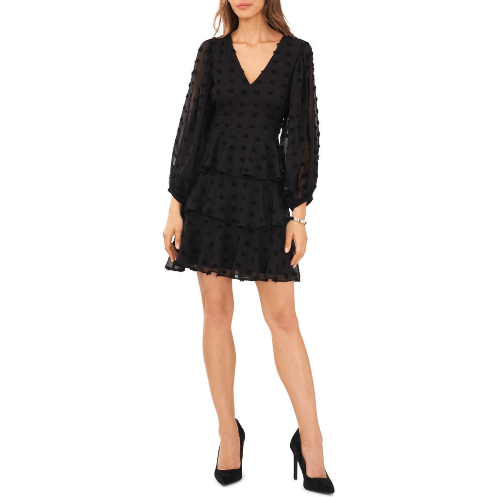 Halogen ® Dot Tiered Ruffle Long Sleeve Dress In Black