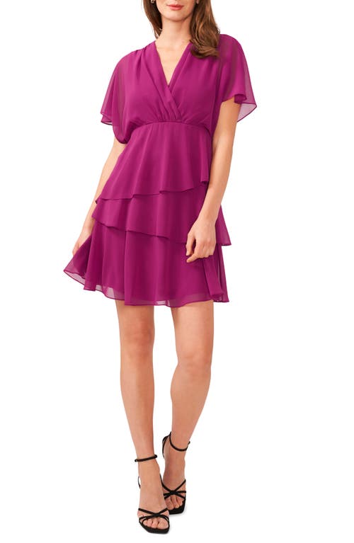 halogen(r) Flutter Sleeve Tiered Ruffle Chiffon Dress in Boysenberry Purple
