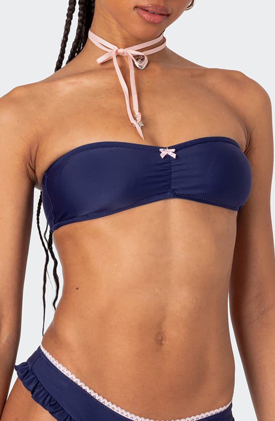 Shop Edikted Maggie Bandeau Bikini Top In Navy