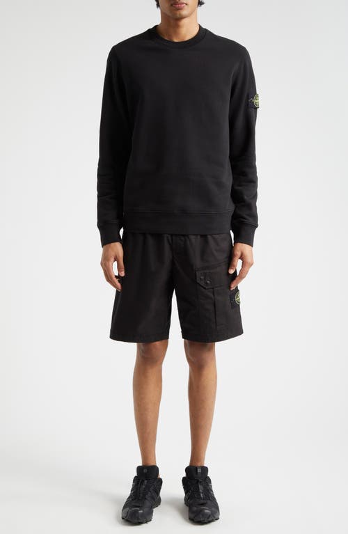 Shop Stone Island Crewneck Cotton Fleece Sweatshirt In Black