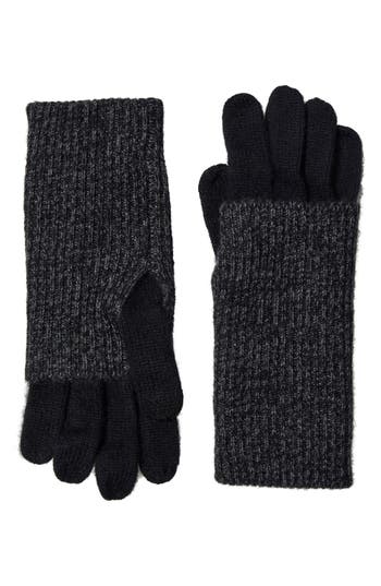 Shop Amicale Cashmere Foldover Gloves In Black/grey
