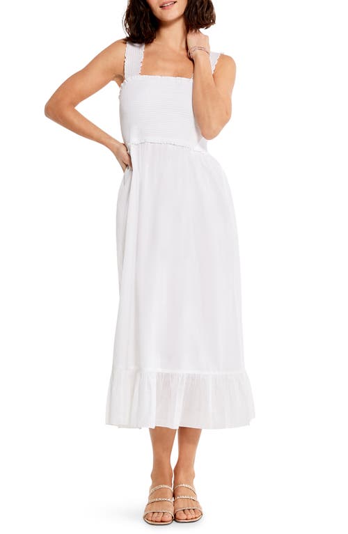 NIC+ZOE Smocked Cotton Lawn Midi Dress in Paper White