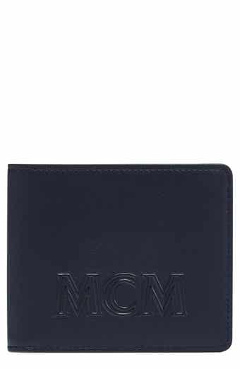 MCM Aren Logo Print Bi Fold Wallet in Blue