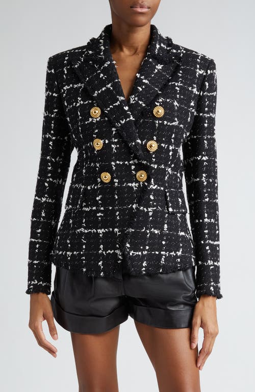 Balmain Check Tweed Six-Button Jacket in Black Multi at Nordstrom, Size 14 Us