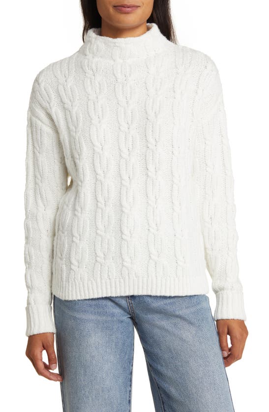 Shop Caslon Cable Knit Funnel Neck Sweater In Ivory Cloud