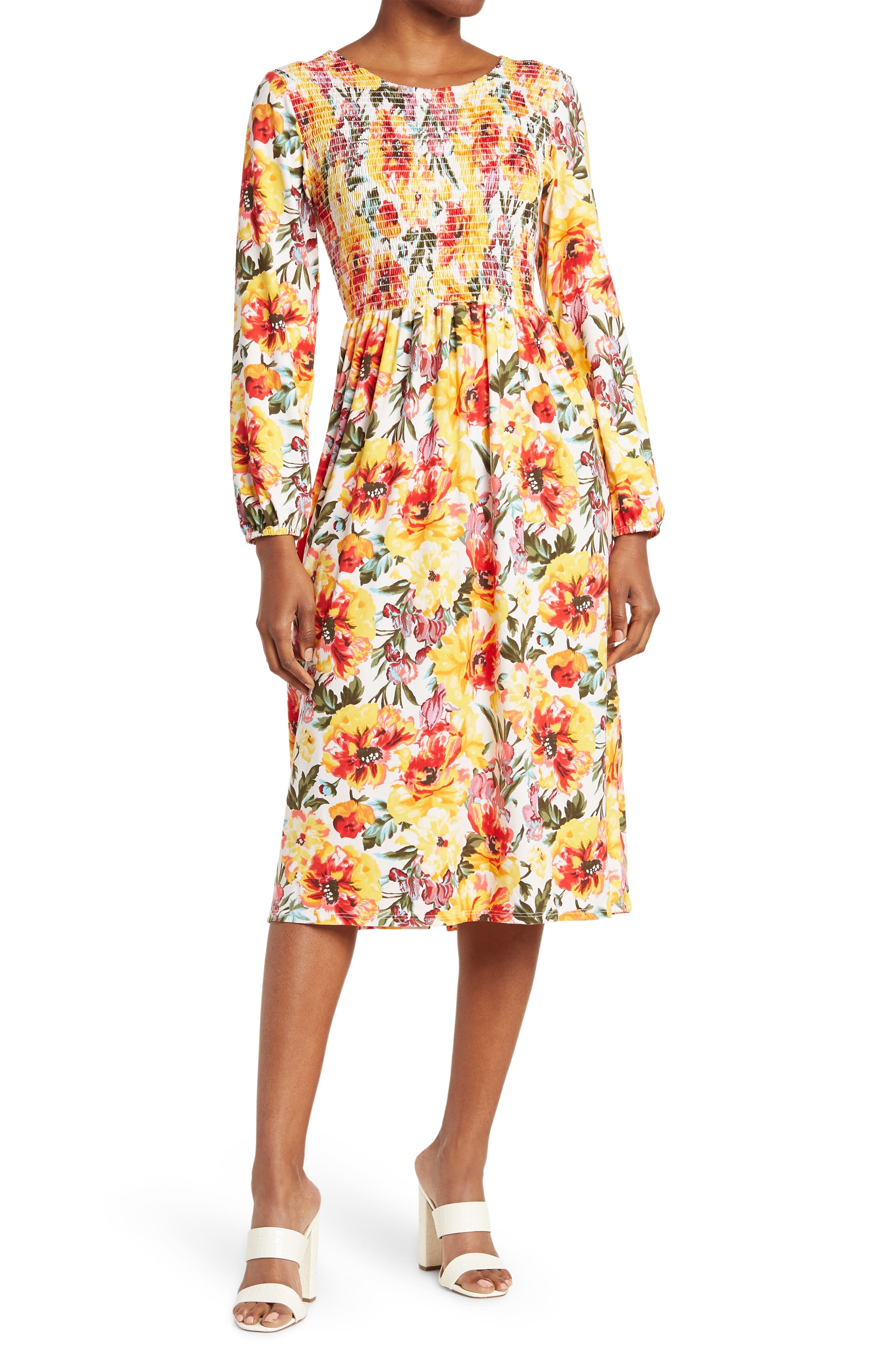 Velvet Torch Puff Sleeve Smock Dress In 