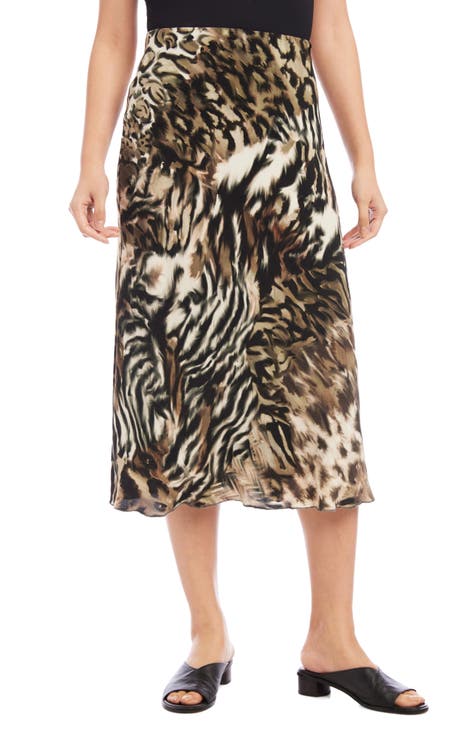 Bias Cut Animal Print Midi Skirt