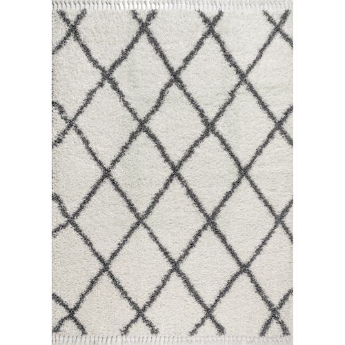 Shop Jonathan Y Mercer Shag Plush Tassel Moroccan Geometric Trellis Denim Area Rug In Cream/gray