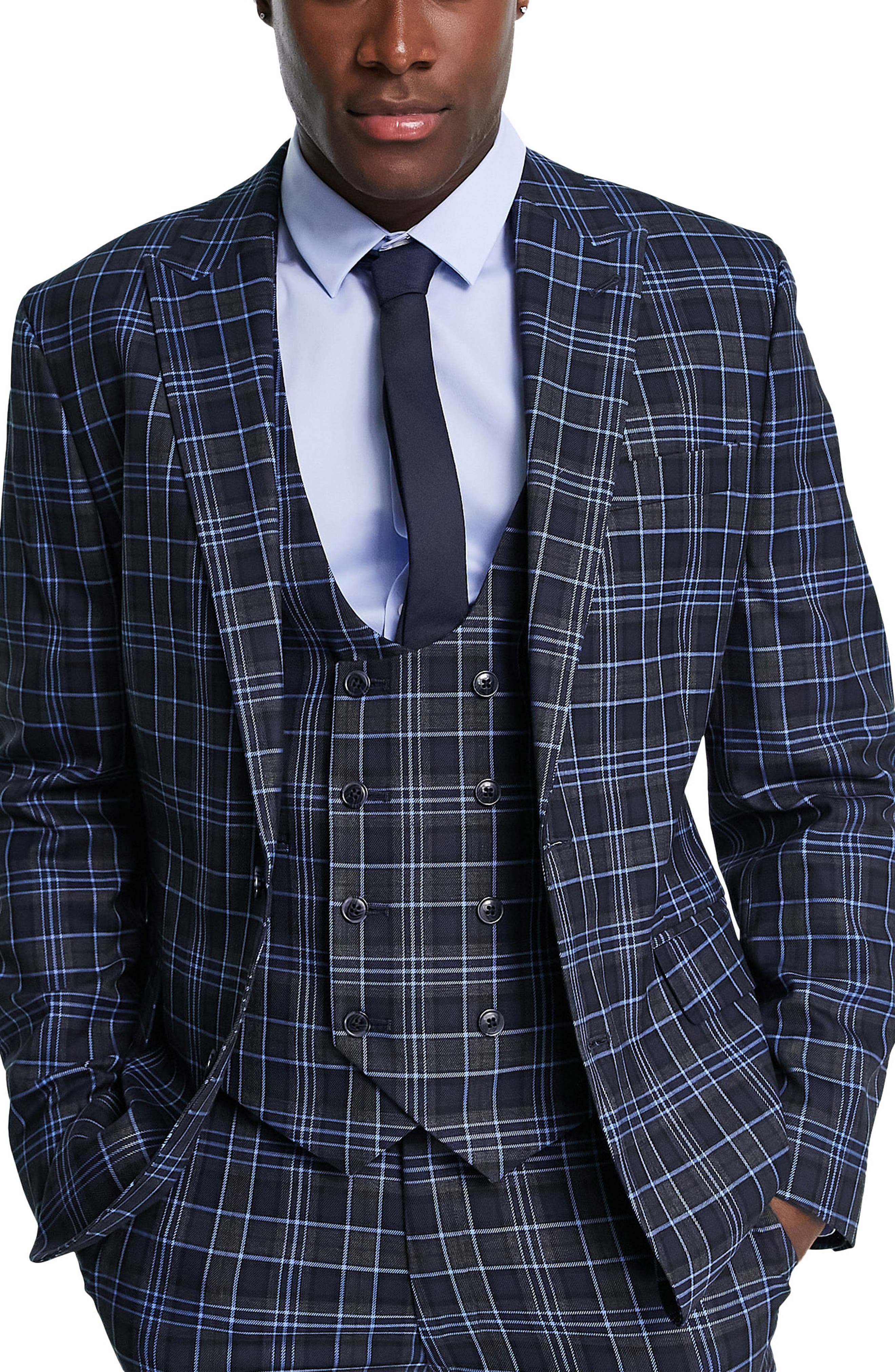 river island blue check suit