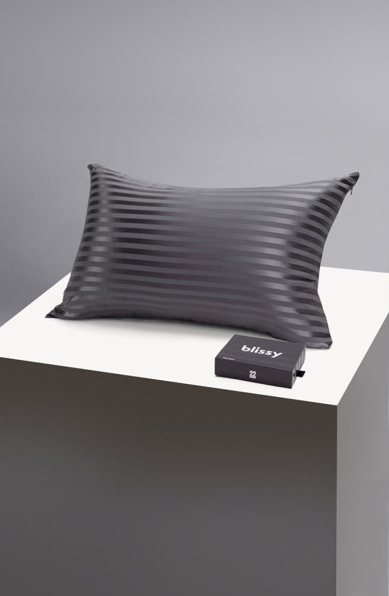 Blissy Mulberry Silk Pillowcase In Grey Stripe