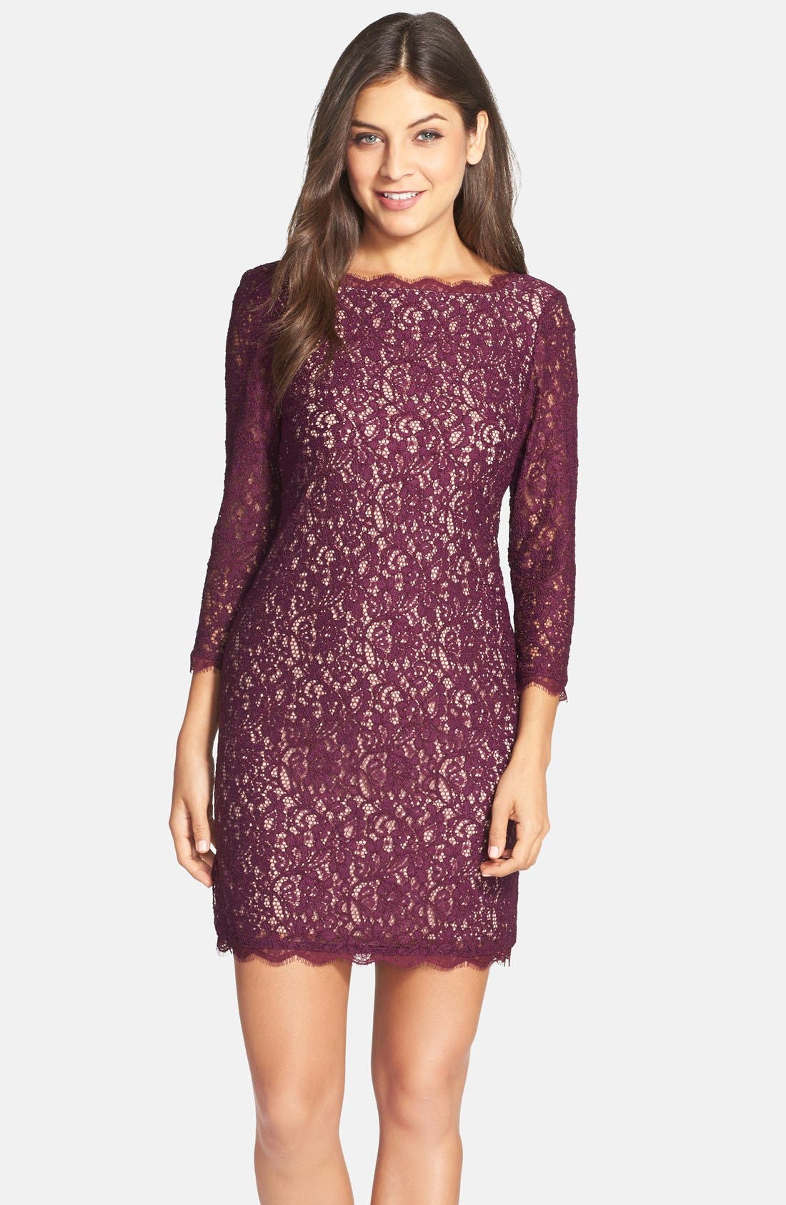 purple sheath dress with exposed zipper