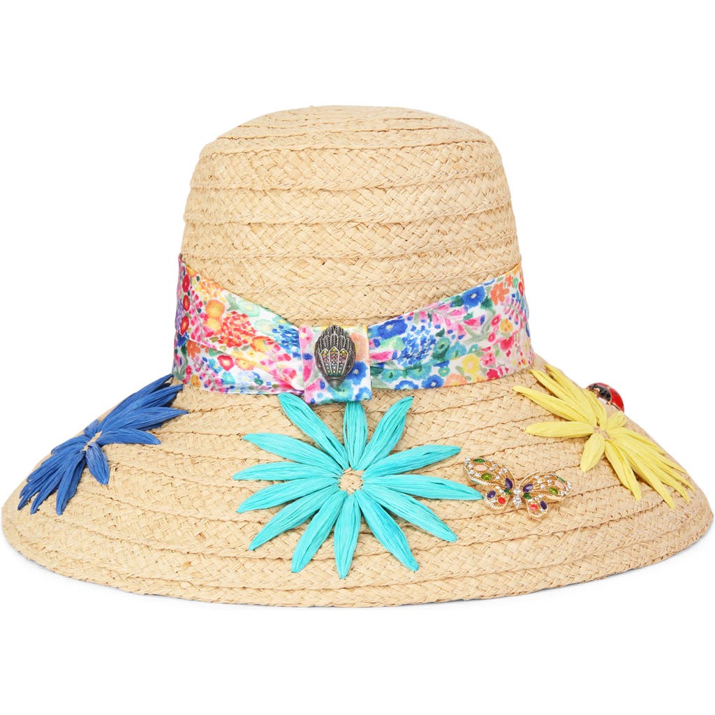 Kurt Geiger London Floral Straw Sun Hat In Neutral