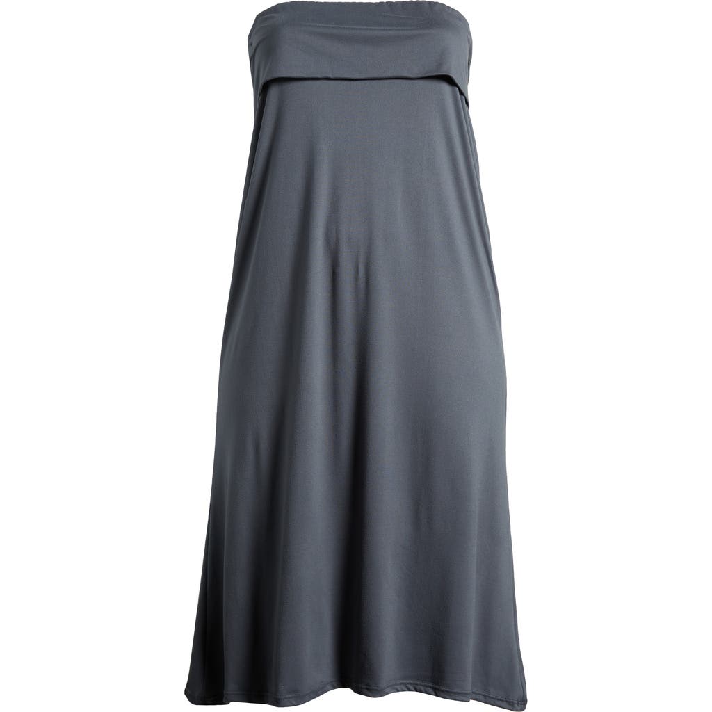 24seven Comfort Apparel Comfortable Foldover Strapless Stretch Dress In Charcoal