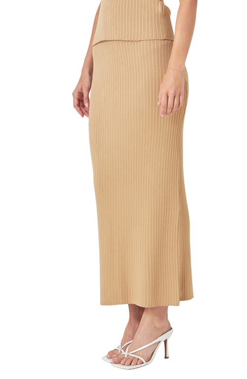 Endless Rose Women's Ribbed Slit Maxi Skirt In Camel