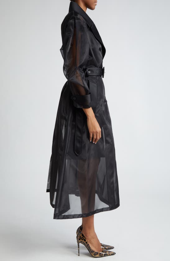 Shop Dolce & Gabbana Puff Sleeve Sheer Trench Coat In Nero