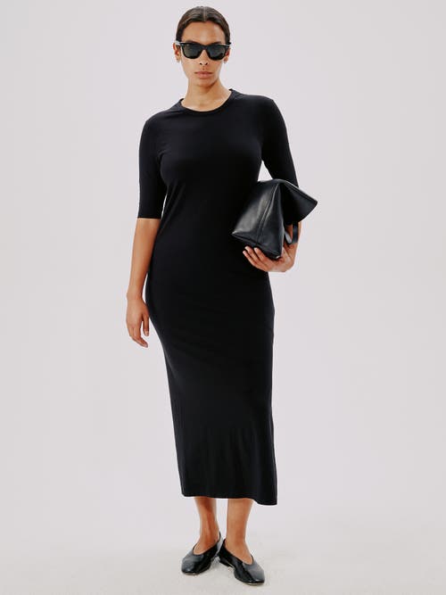 Another Tomorrow Elbow Sleeve Dress In Black