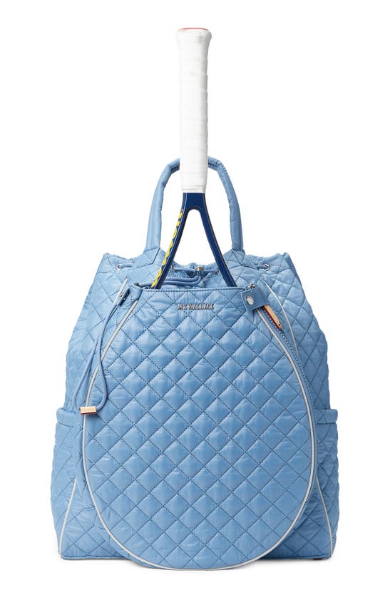 Mz Wallace Tennis Quilted Nylon Backpack In Cornflower/pebble Liquid/silver