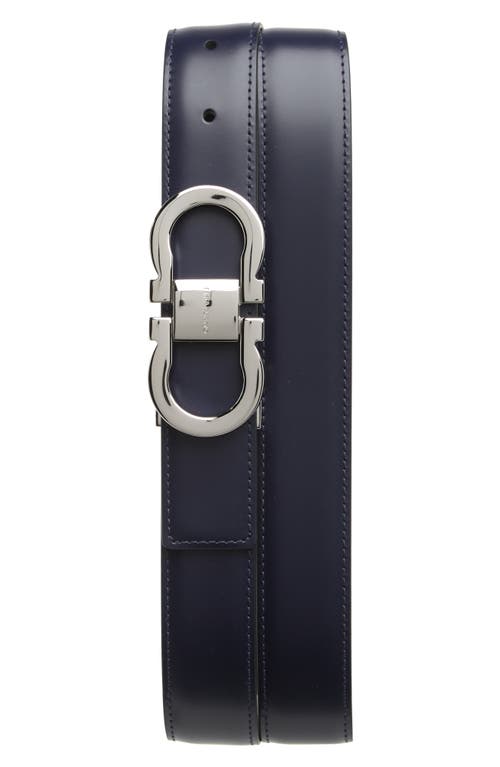 FERRAGAMO Double Gancio Leather Belt in Midnight Nero at Nordstrom, Size 110 Eu