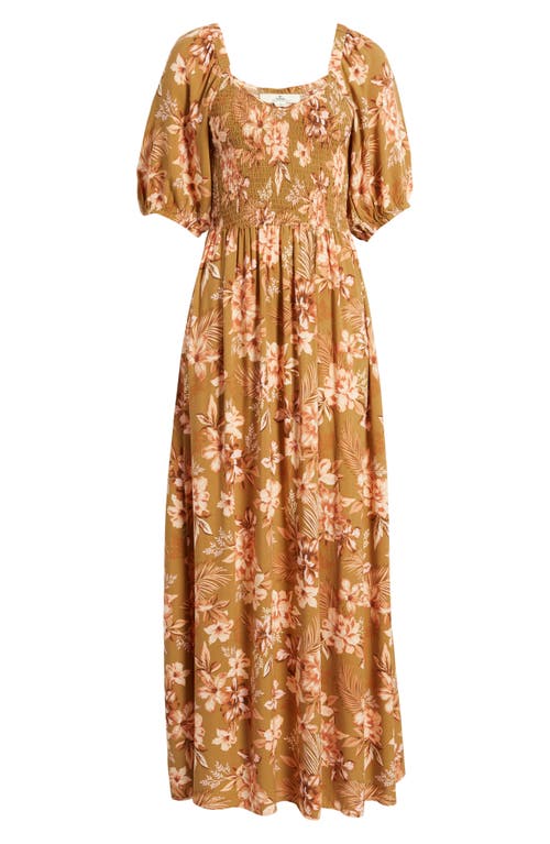 Shop Rip Curl Desert Dreams Smocked Poplin Maxi Dress In Bronze