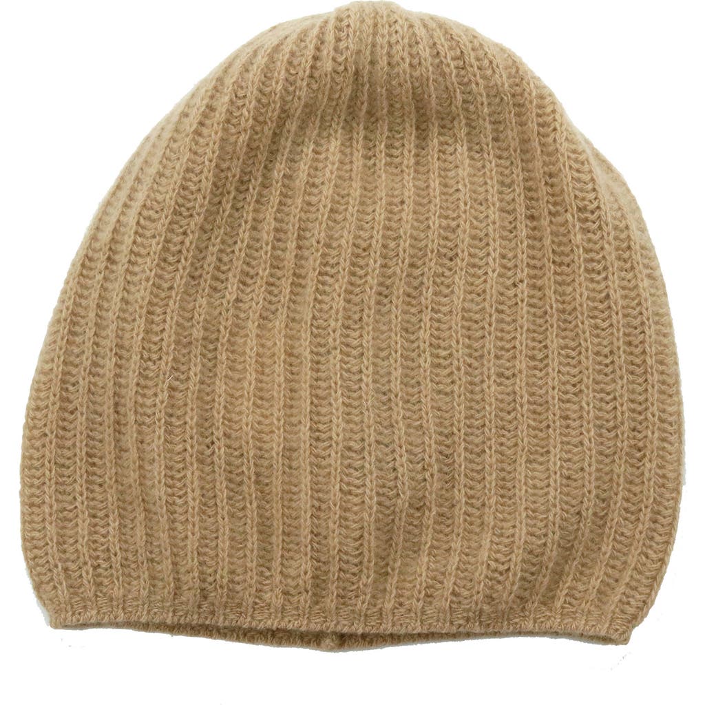Portolano Rib Knit Cashmere Beanie In Cammello Chiaro