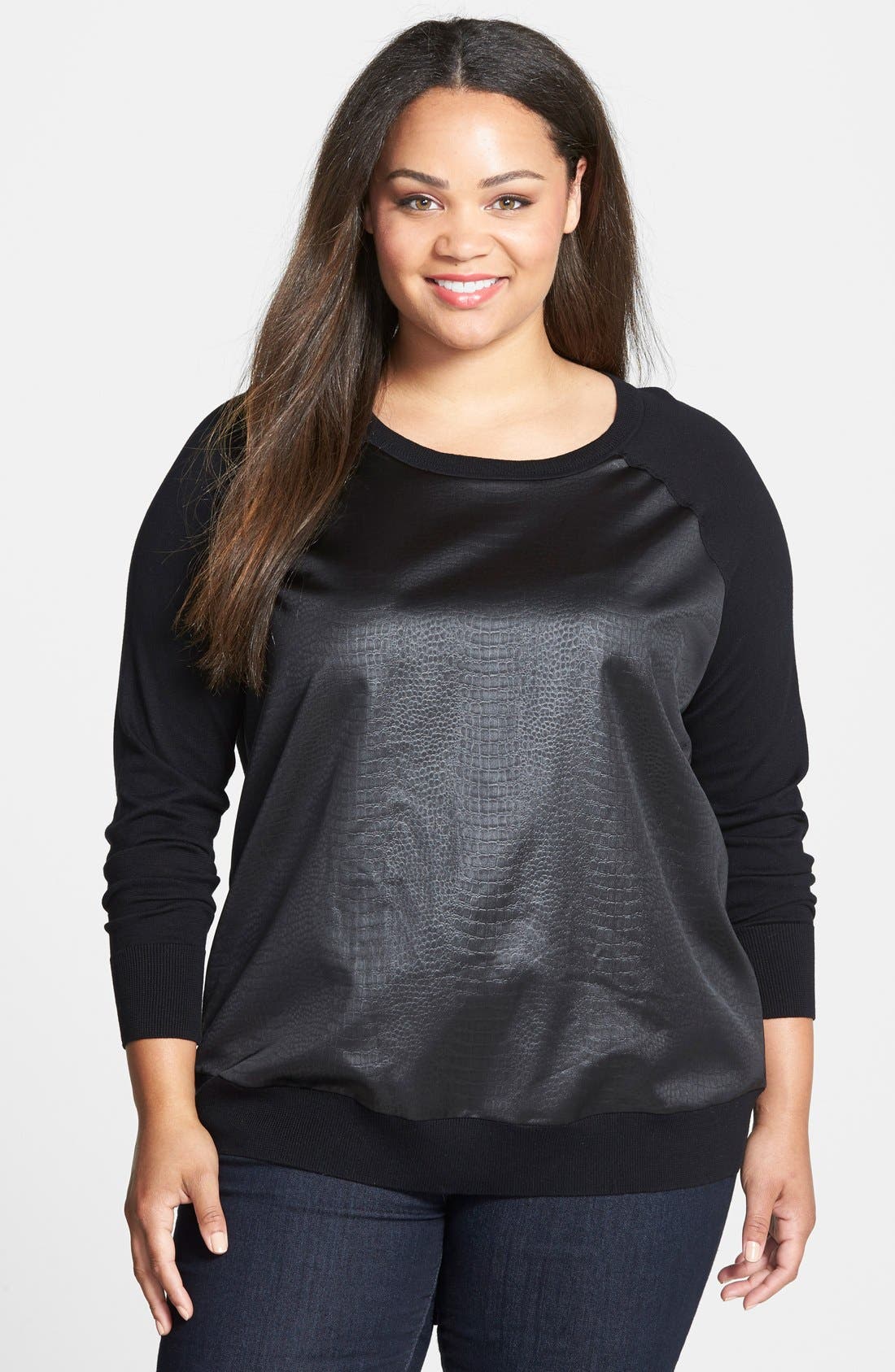 Sejour Mixed Media Pullover Sweater (Plus Size) Nordstrom