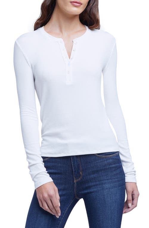 L'AGENCE Faith Long Sleeve Henley in White at Nordstrom, Size Large