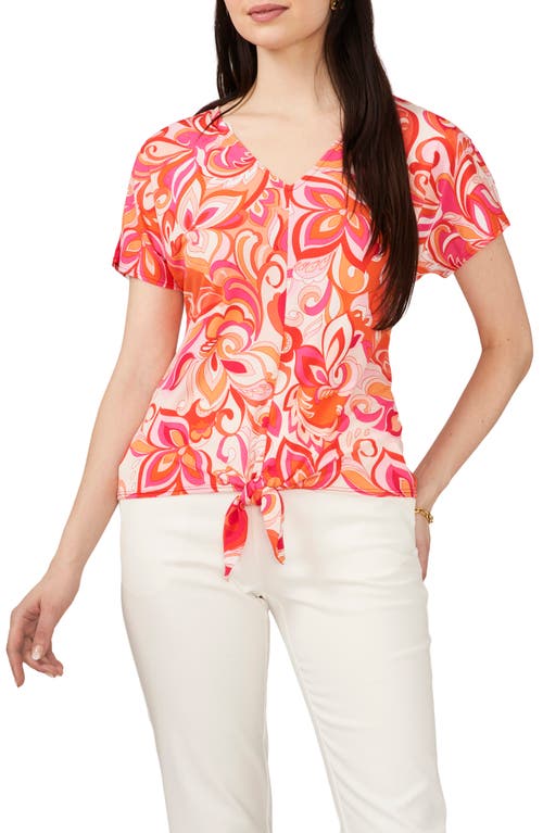 Chaus V-neck Tie Front Top In Peach/red/coral