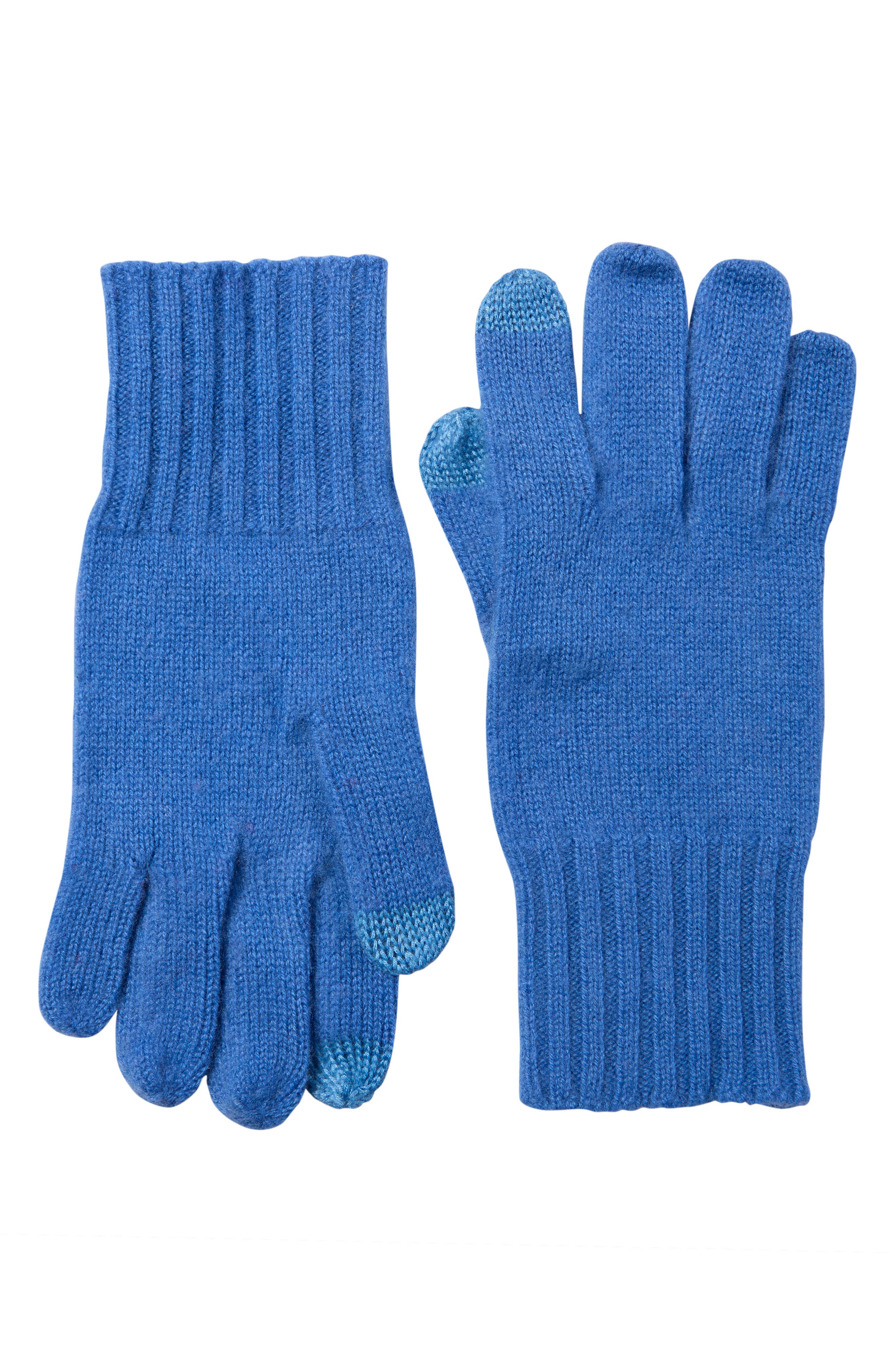 Amicale Cashmere Rib Knit Gloves In Mid Blue