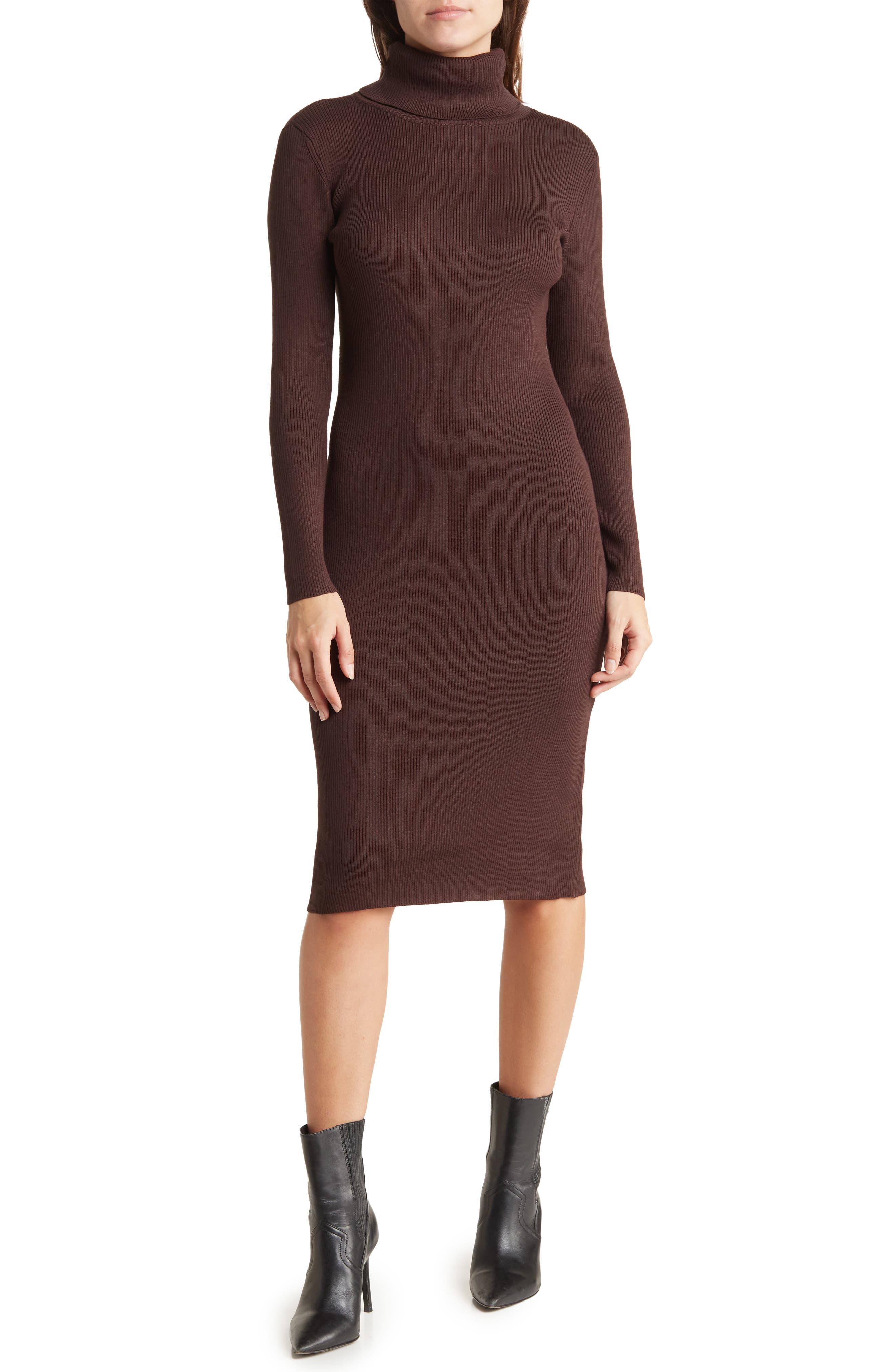 Nina Leonard Turtleneck Ribbed Midi 