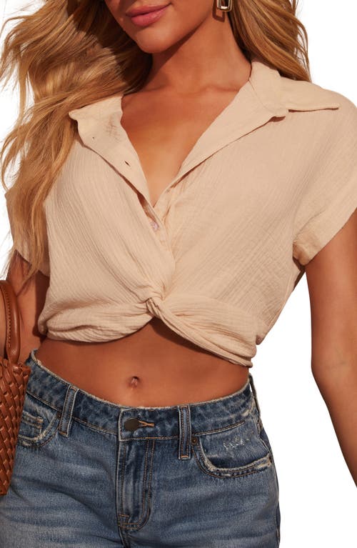 Shop Vici Collection Cielo Crop Button-up Shirt In Beige