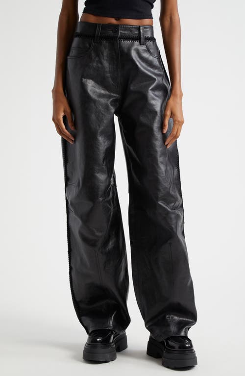 Alexander Wang Whipstitch Leather Wide Leg Pants Black at Nordstrom,