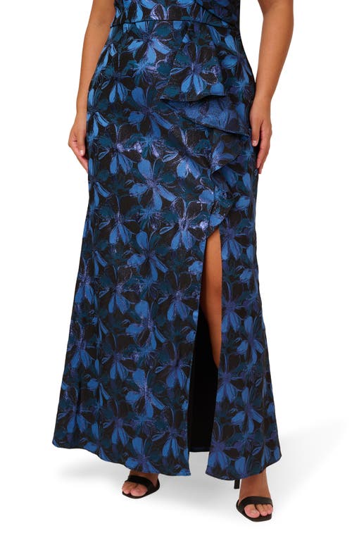 Shop Adrianna Papell Metallic Floral Jacquard Off The Shoulder Gown In Blue Multi