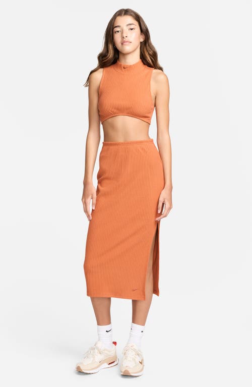 Shop Nike Side Slit Rib Midi Skirt In Burnt Sunrise/burnt Sunrise