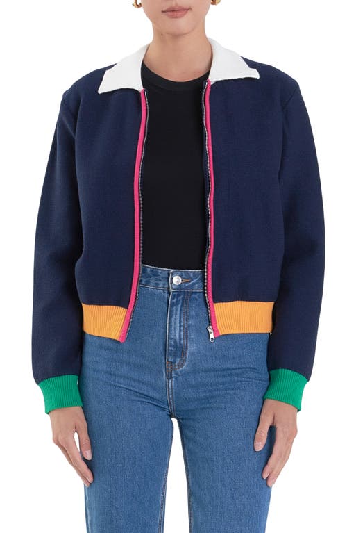English Factory Colorblock Zip Cardigan In Navy Multi