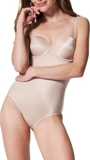 SPANX Suit Your Fancy Strapless Cupped Mid-Thigh Bodysuit Champagne Beige